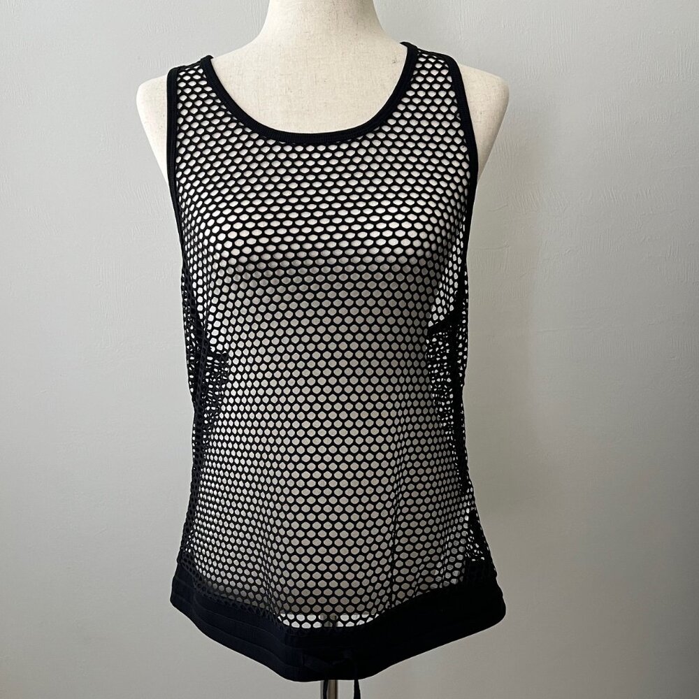 Fabletics Black Mesh Racerback Tank Top Size L Layering Athleisure